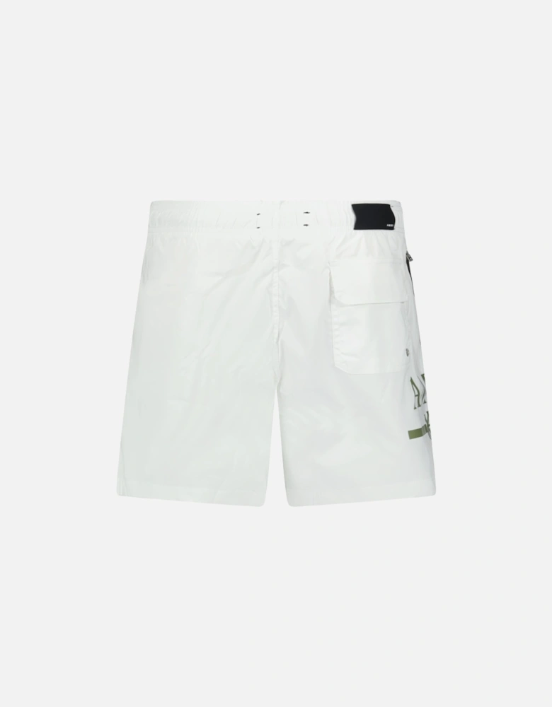 Ma Bar Green Logo Drawstring Swim Shorts White