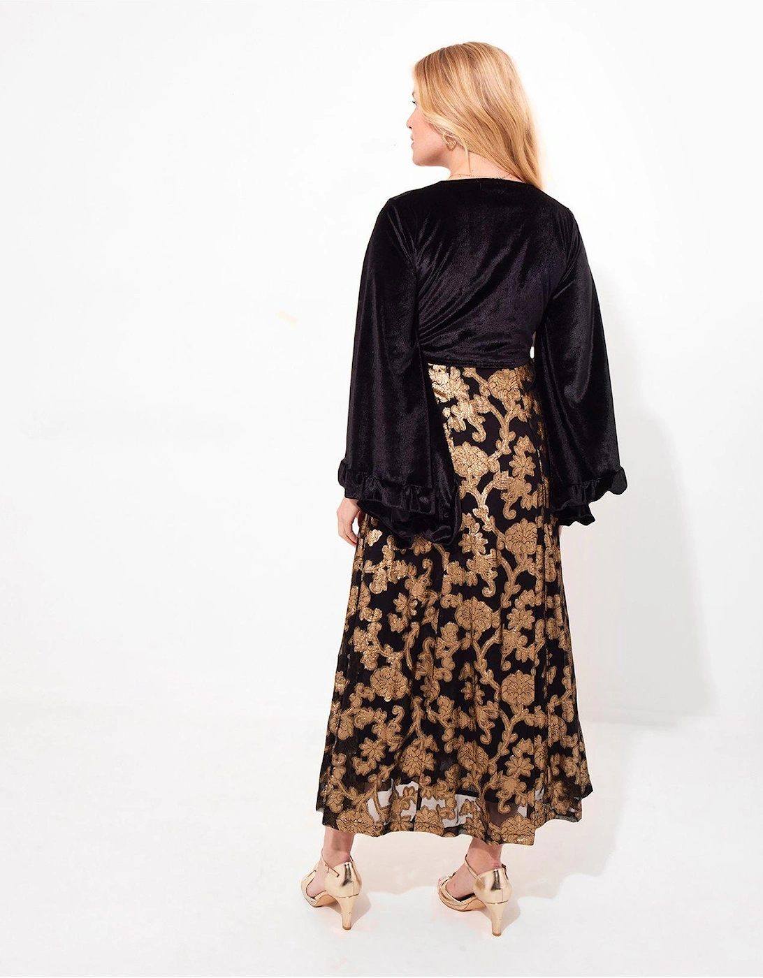 Belle Jaquard And Velvet Dress  - Black