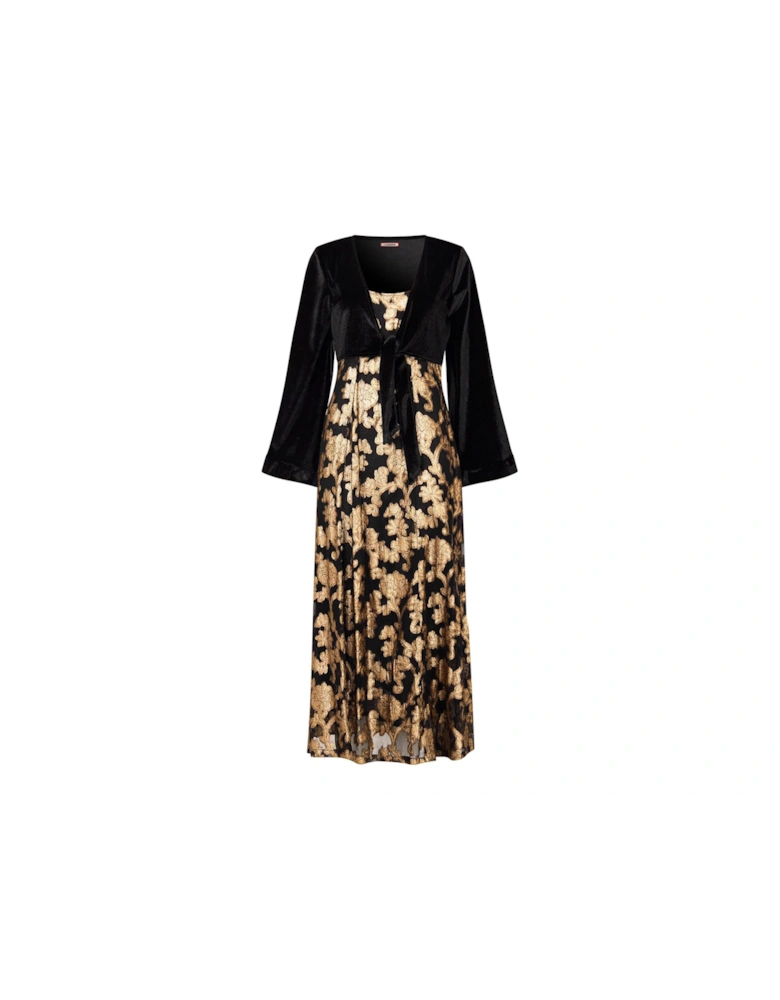 Belle Jaquard And Velvet Dress  - Black