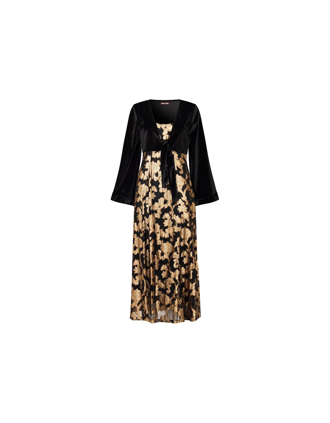 Belle Jaquard And Velvet Dress  - Black