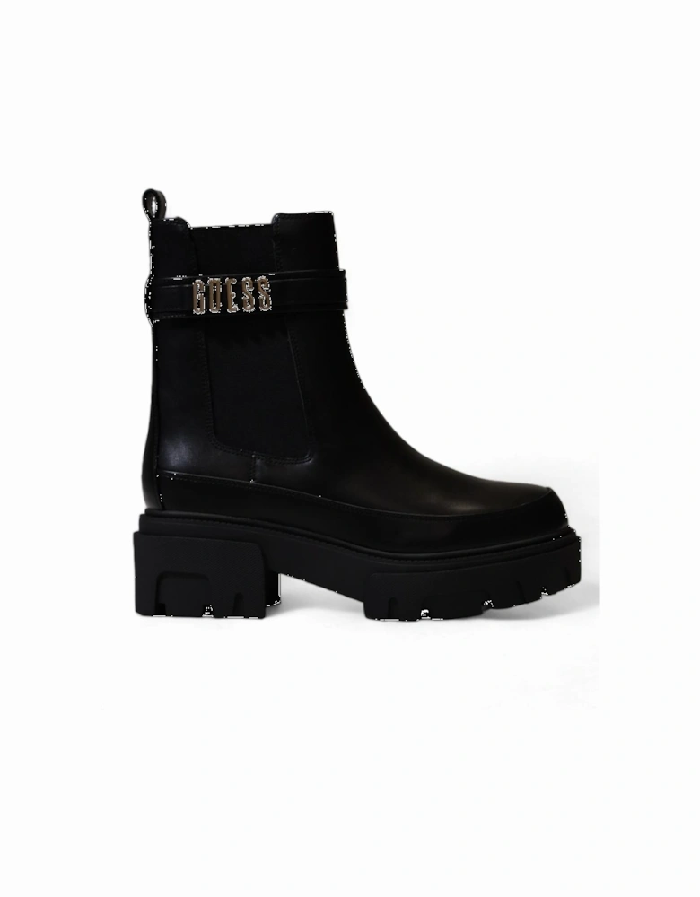 Black Plain Rubber-Sole Womens Boots