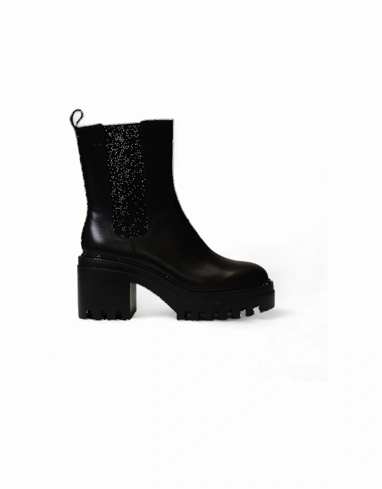 Womens Leather Rubber-Sole Boots in Black