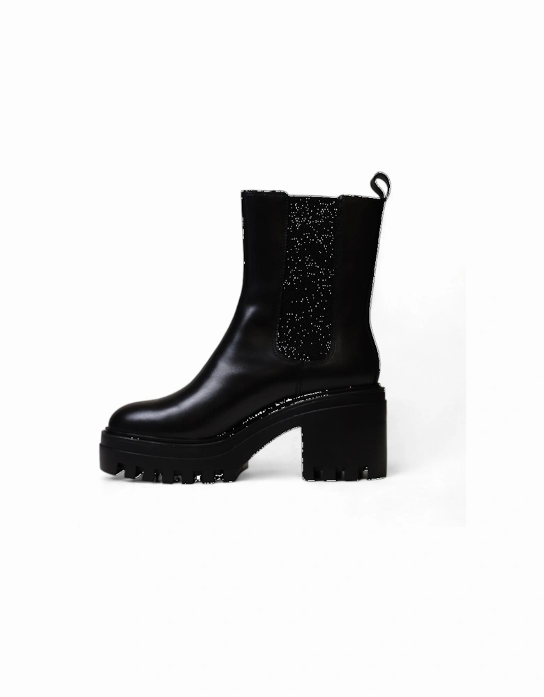 Womens Leather Rubber-Sole Boots in Black