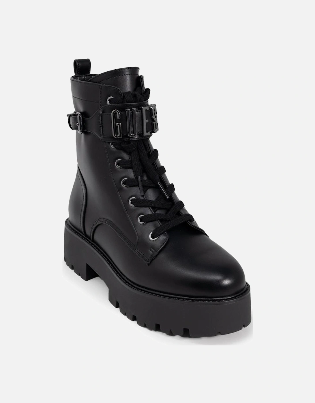 Lace-Up Polyurethane Boots in Black Women