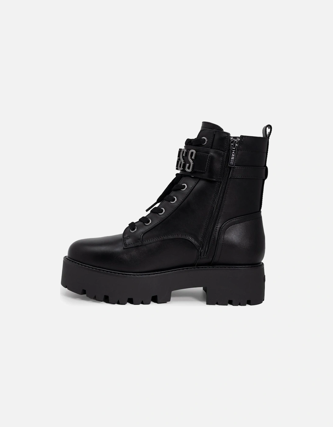 Lace-Up Polyurethane Boots in Black Women