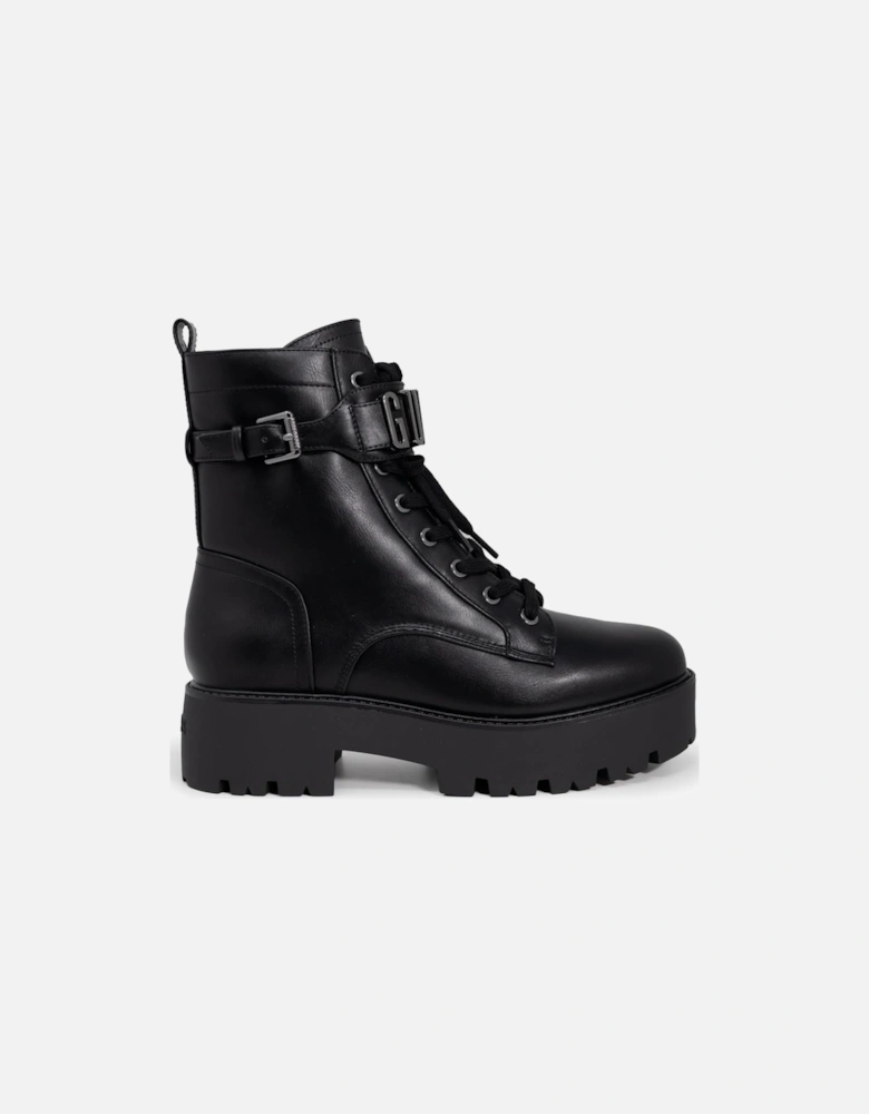 Lace-Up Polyurethane Boots in Black Women