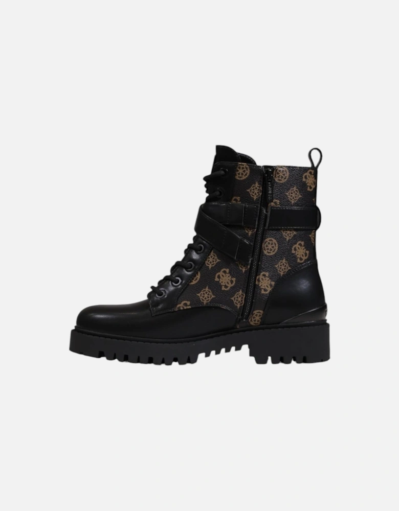 Black Printed Lace-Up Ankle Boots Women