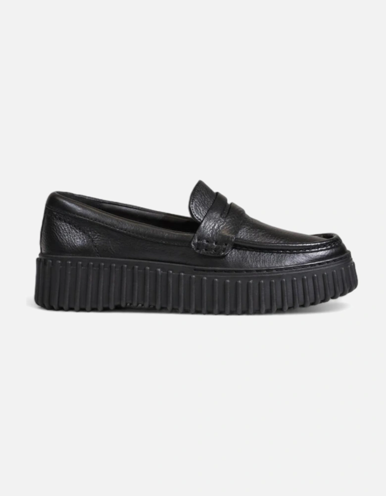 Black Leather Slip-On Moccasin with Rubber Sole Women Running Shoes