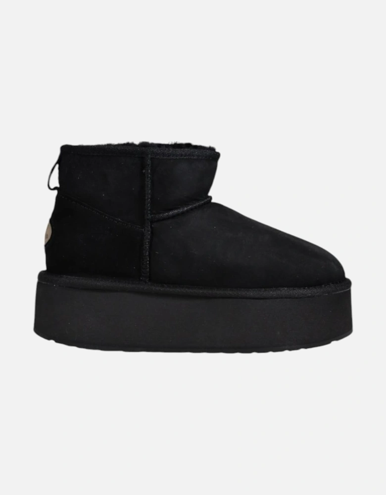 Platform Mini Suede Sheepskin Boots Women - Black