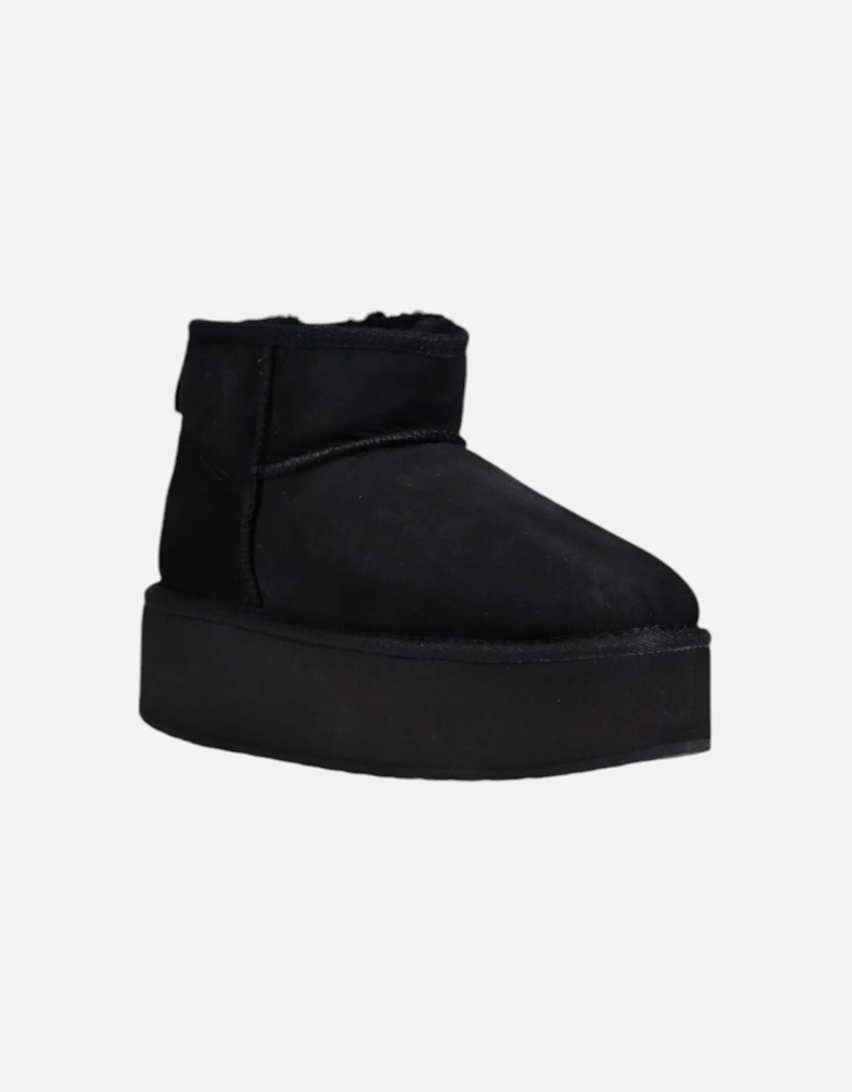 Platform Mini Suede Sheepskin Boots Women - Black