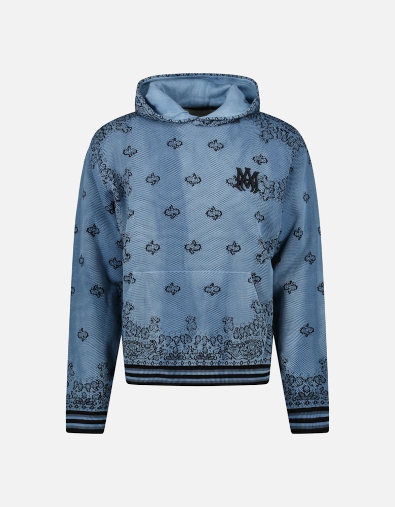 Bandana Knitted Basketball Hoodie in Blue