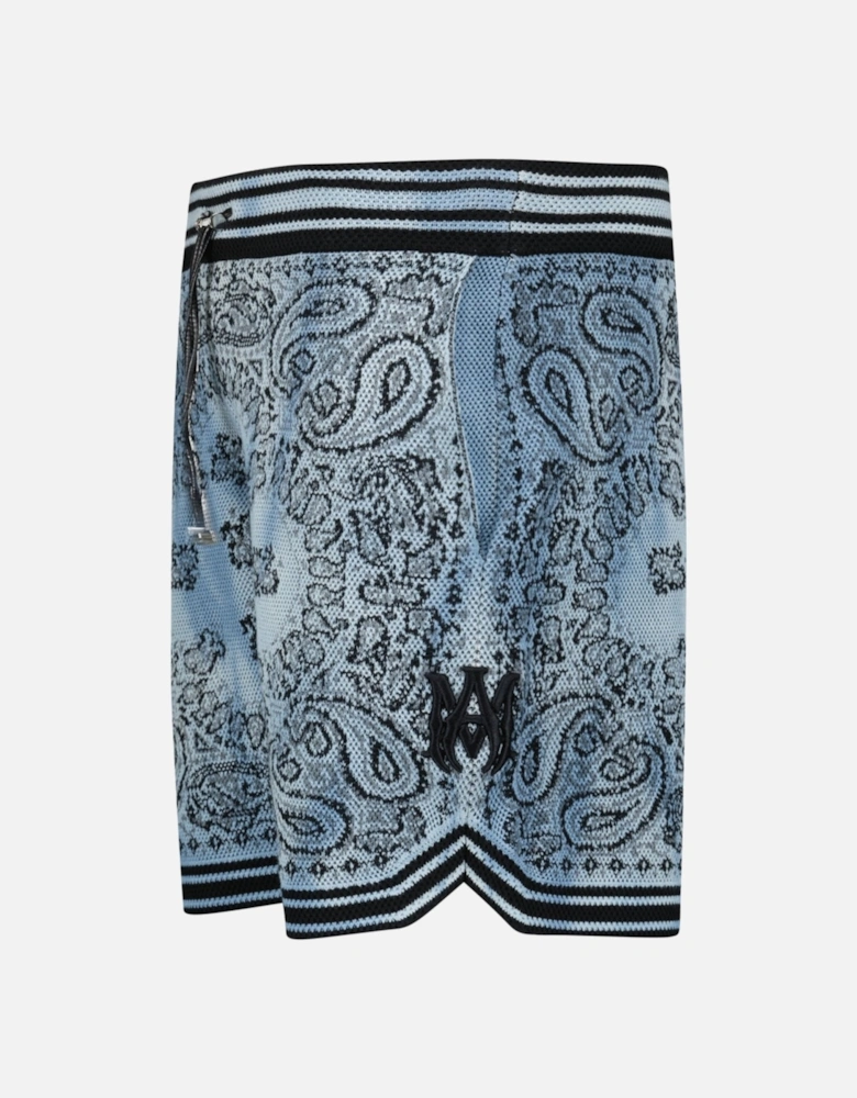 Bandana Knitted Basketball Shorts in Blue