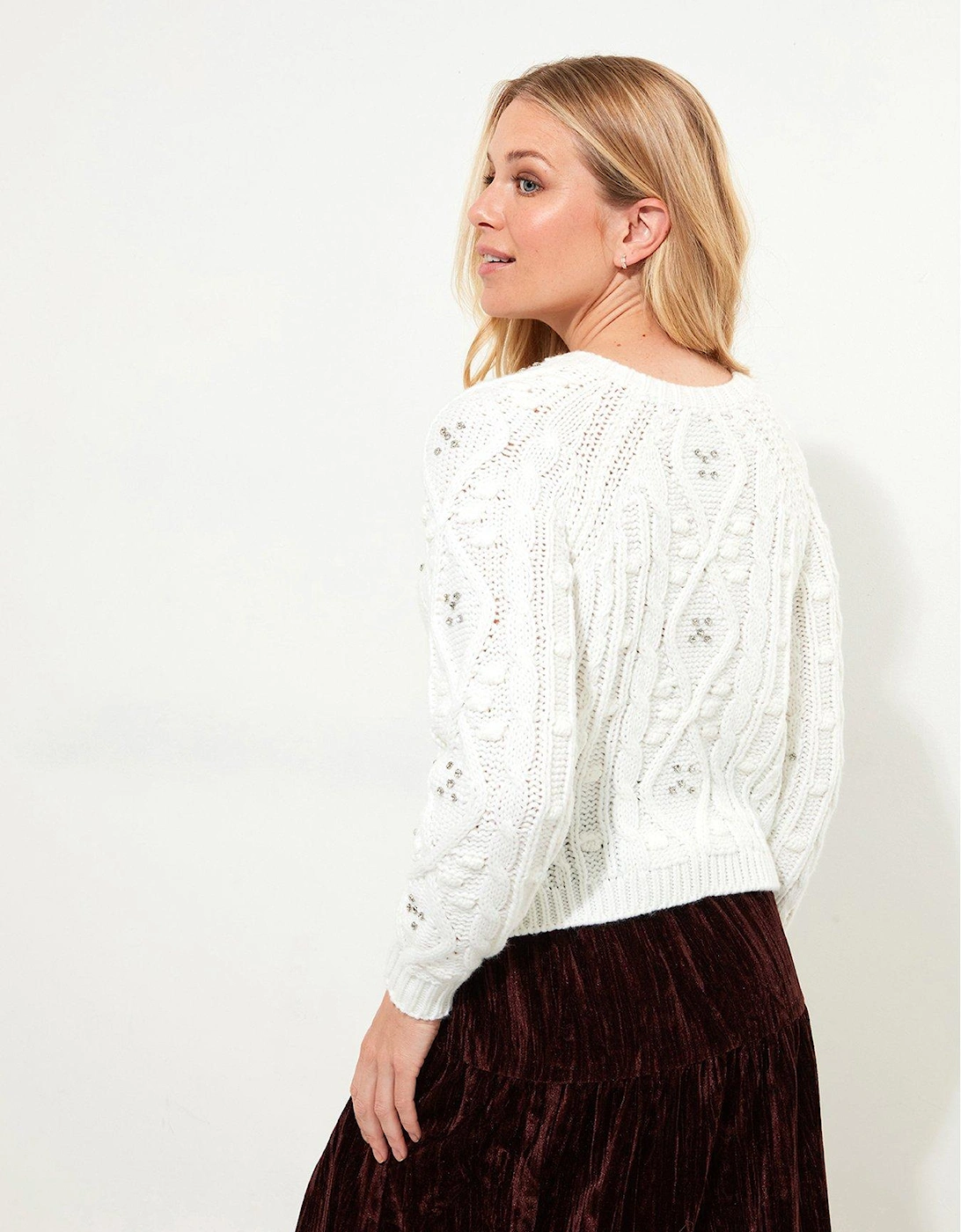 Robyn Embellished Multi-Way Knit - Cream