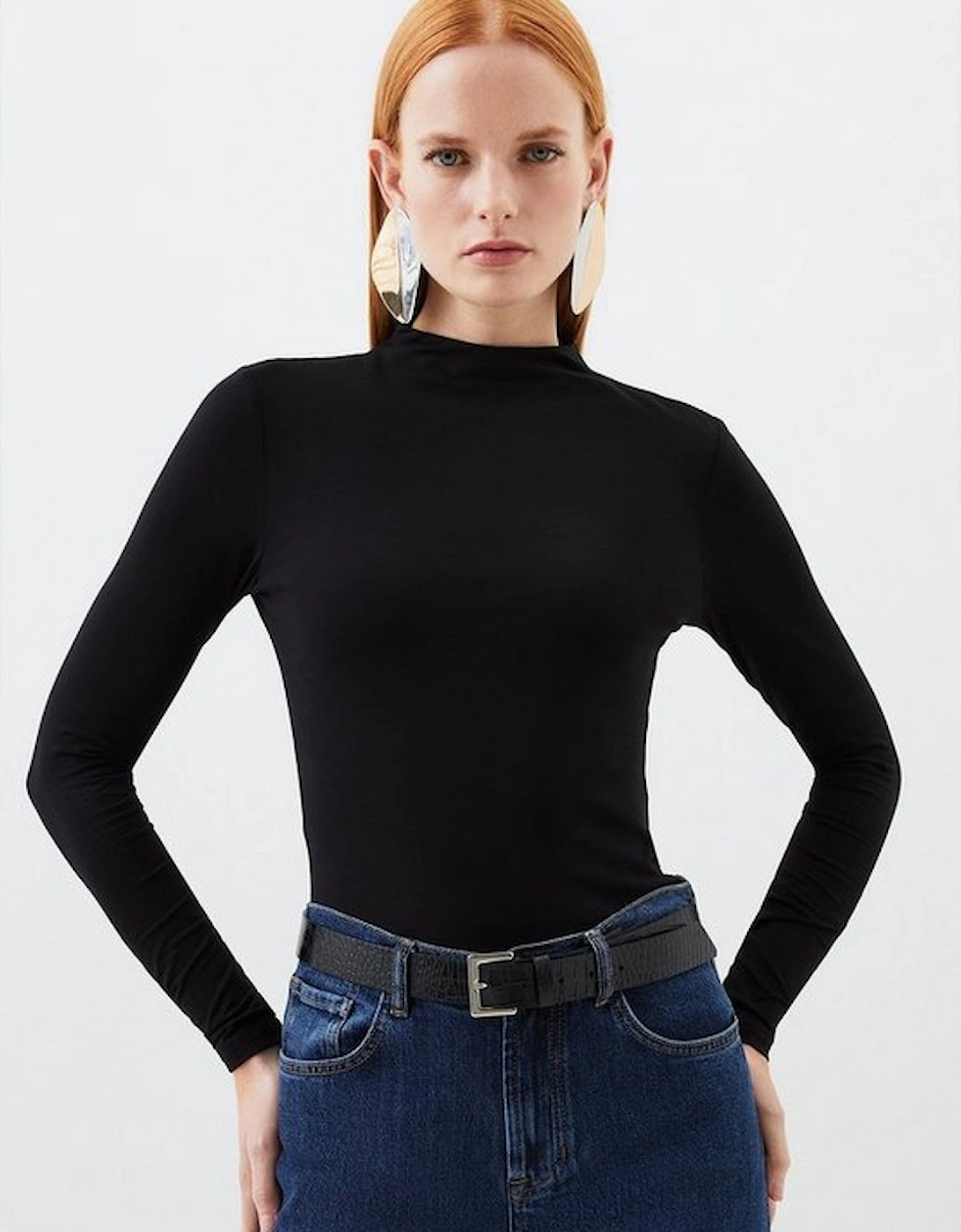 Stretch Cotton Funnel Neck Top, 5 of 4