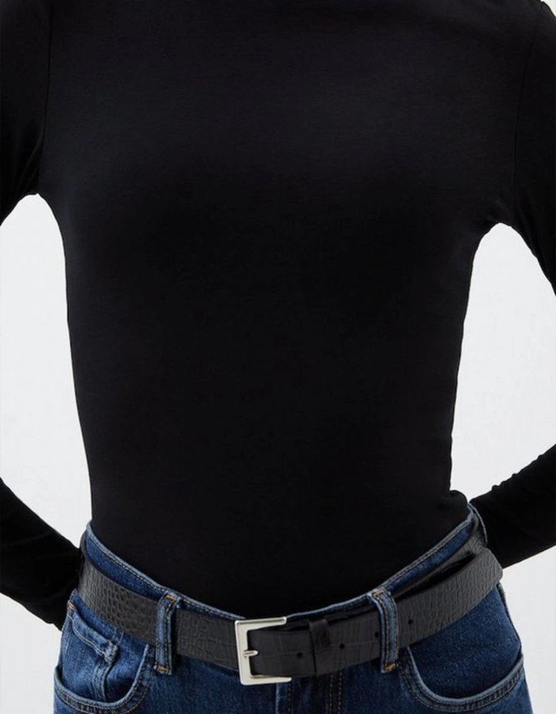 Stretch Cotton Funnel Neck Top