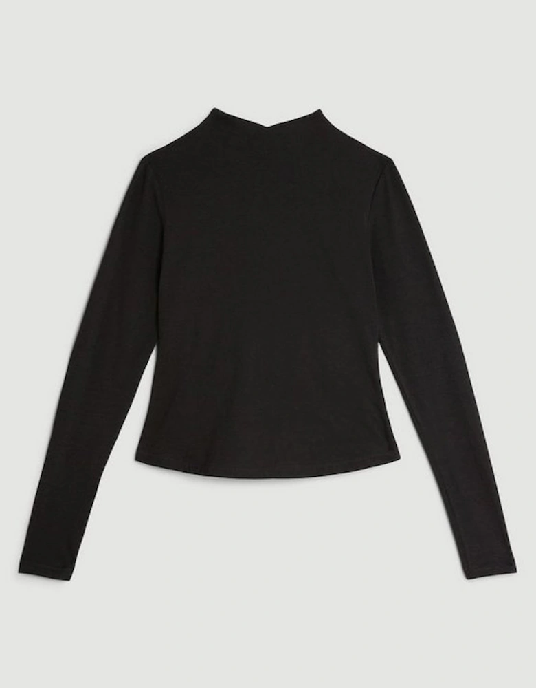 Stretch Cotton Funnel Neck Top