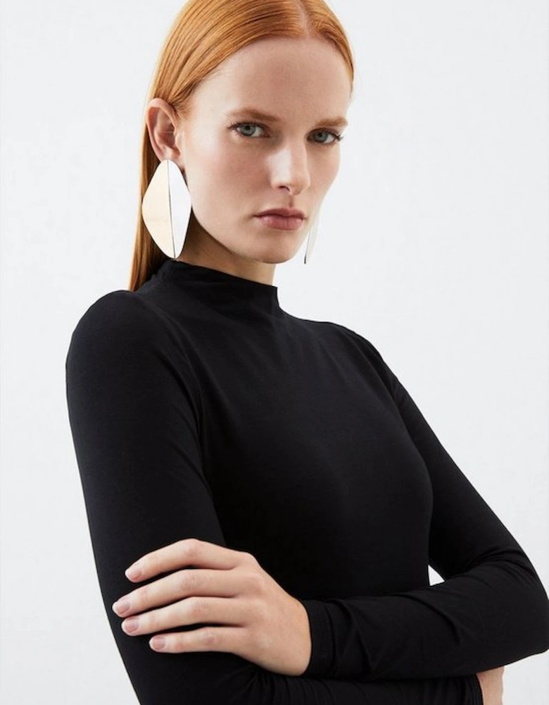 Stretch Cotton Funnel Neck Top