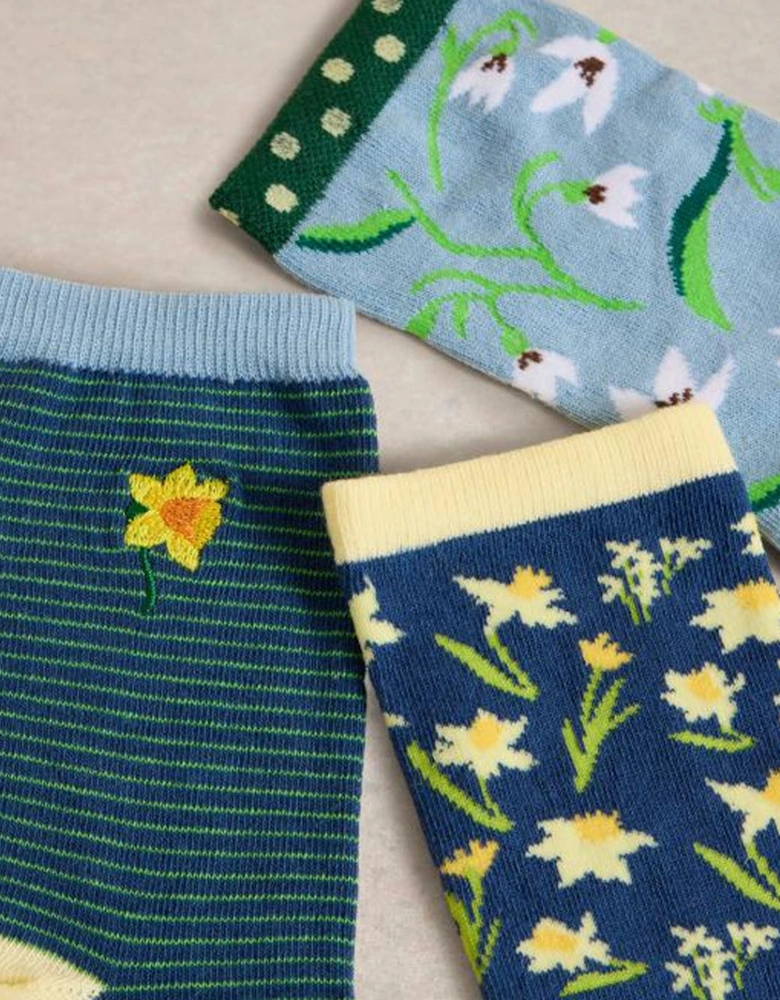 Women's Spring Floral Ankle Socks 3 Pack Blue Multi