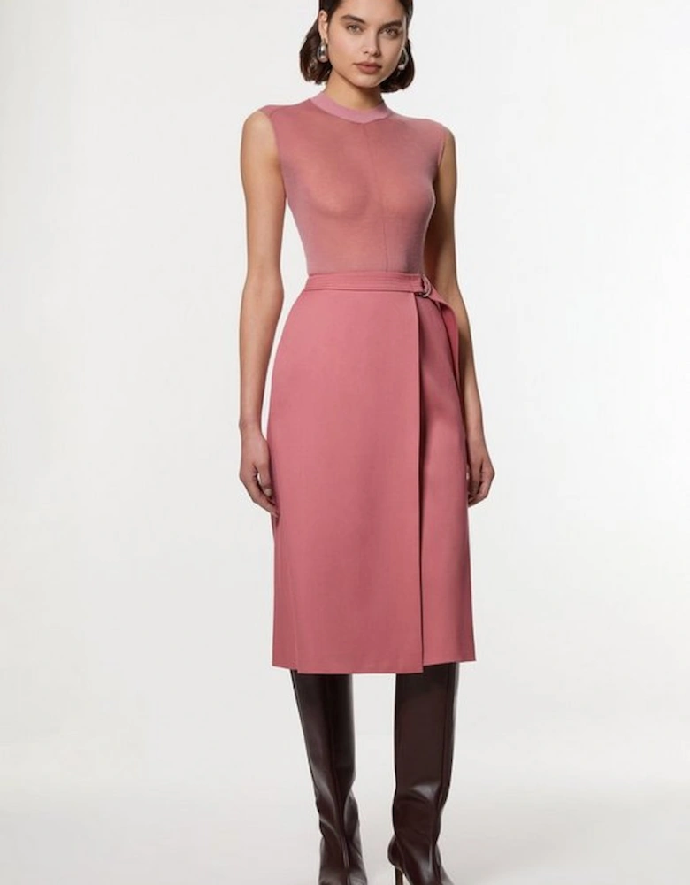 Soft Tailored Wrap A Line Midi Skirt