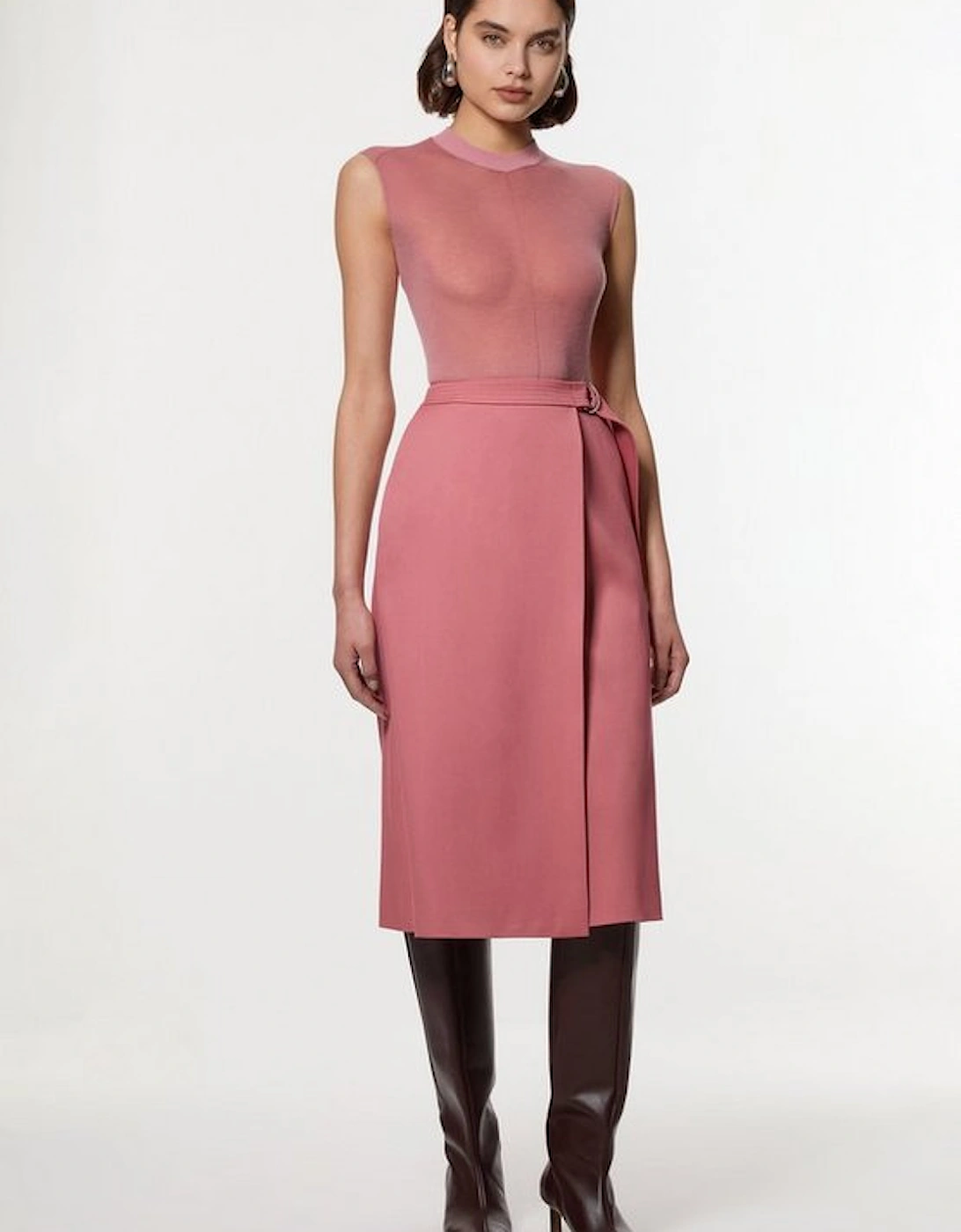 Soft Tailored Wrap A Line Midi Skirt, 4 of 3