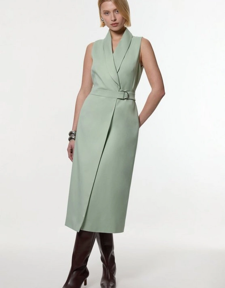 Soft Tie Tailored Sleeveless Pencil Midi Dress