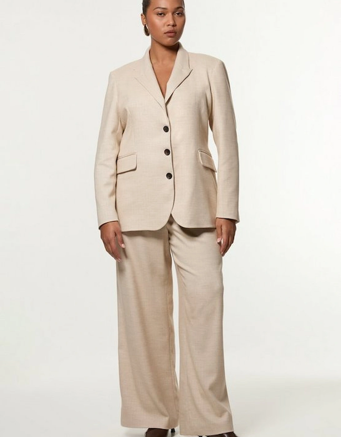 Plus Size Herringbone Single Breasted Tailored Blazer