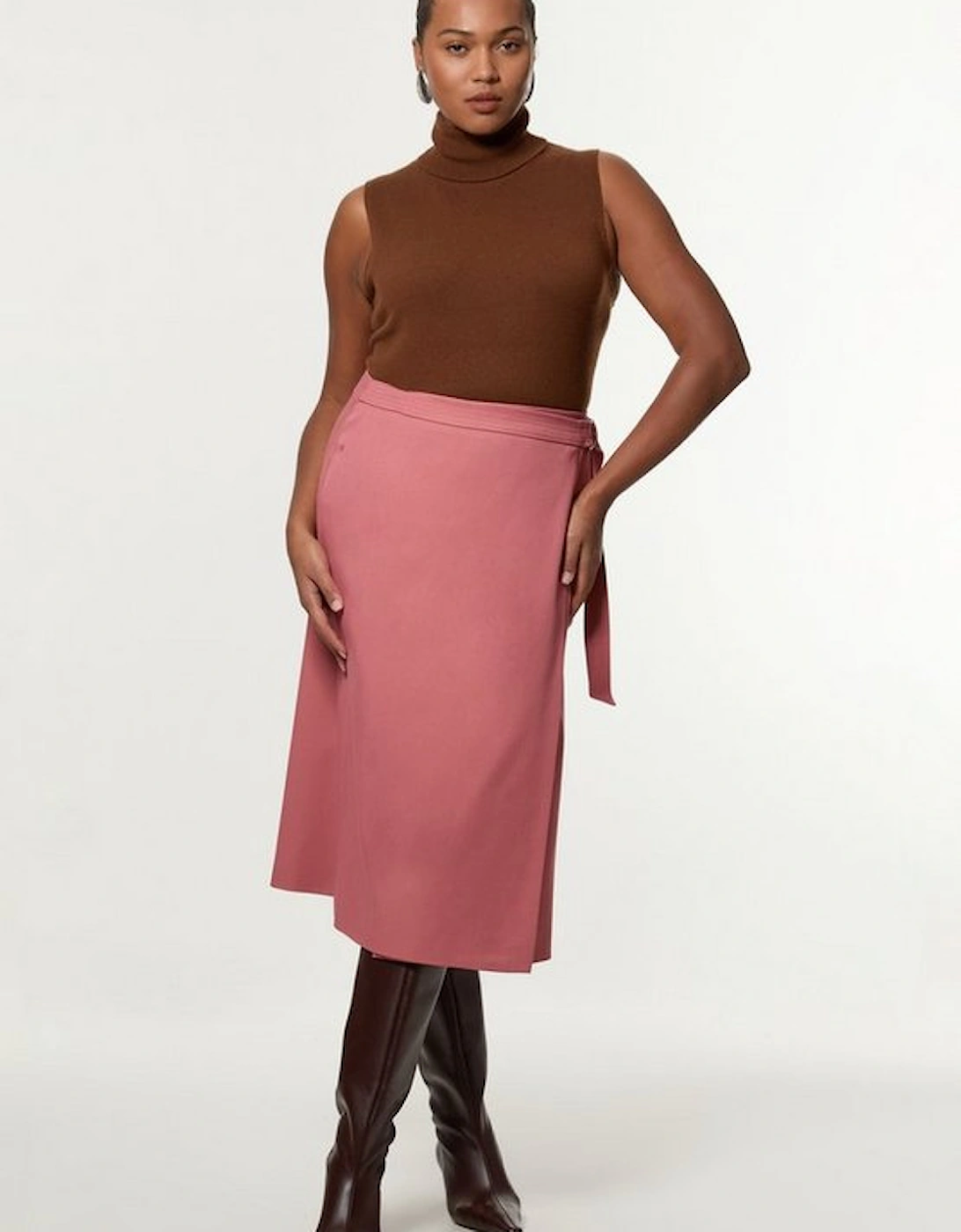 Plus Size Soft Tailored Wrap A Line Midi Skirt, 4 of 3