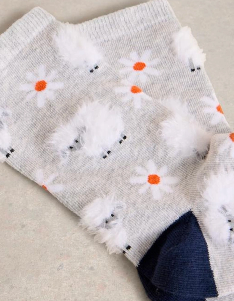 Women's Fluffy Sheep Ankle Socks Grey Multi