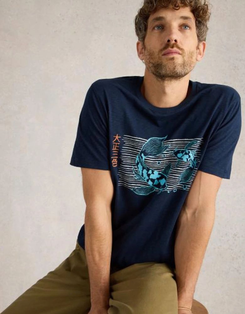 Men's Koi Fish Graphic tee Navy Print