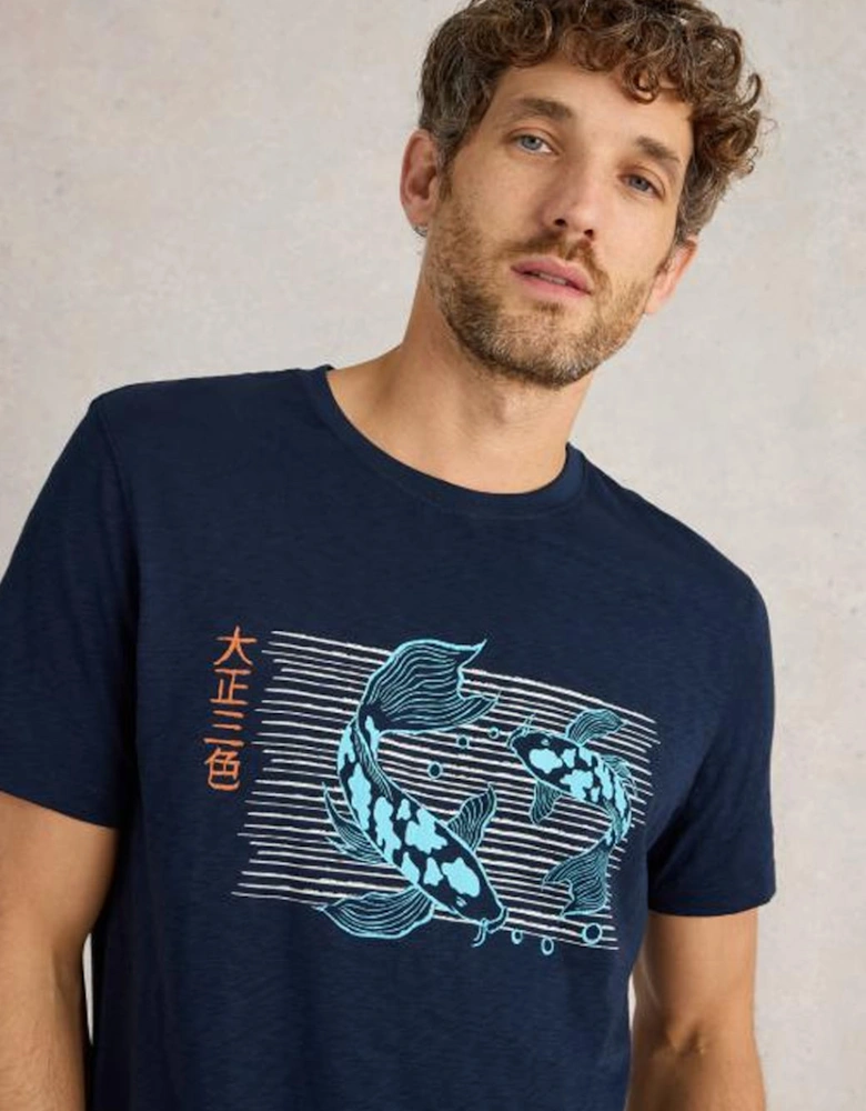 Men's Koi Fish Graphic tee Navy Print