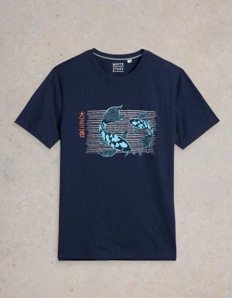 Men's Koi Fish Graphic tee Navy Print