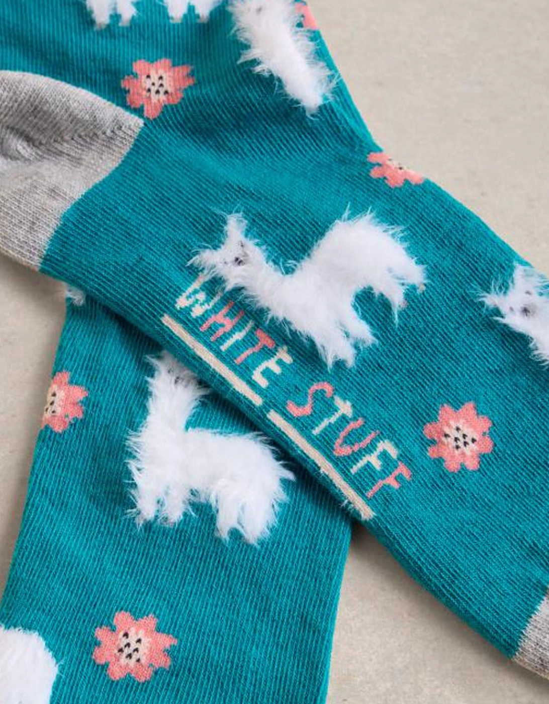 Women's Fluffy Llama Ankle Socks Bright Teal