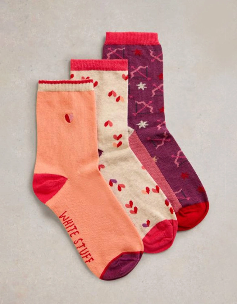 Women's I Heart You Ankle Socks 3 Pack Red Multi