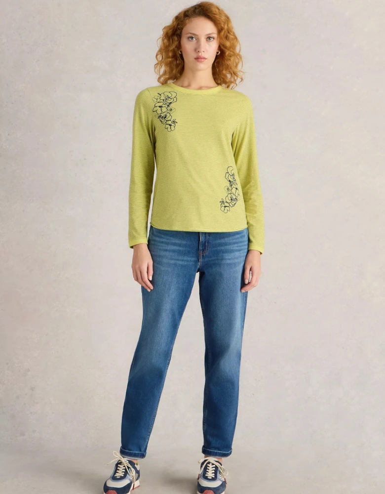 Women's Clara Long Sleeve Embroidered Tee Yellow Multi