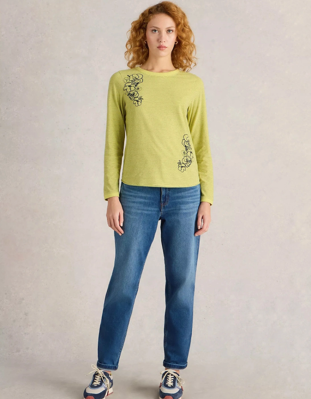 Women's Clara Long Sleeve Embroidered Tee Yellow Multi