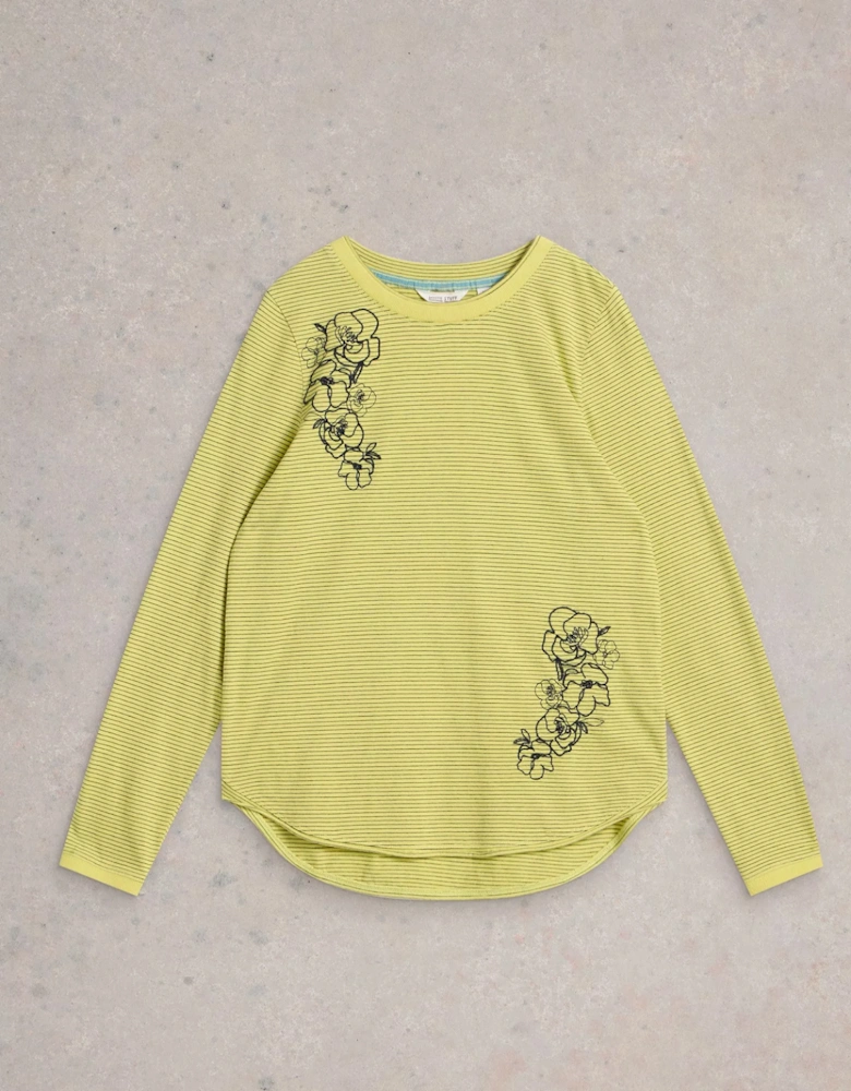 Women's Clara Long Sleeve Embroidered Tee Yellow Multi