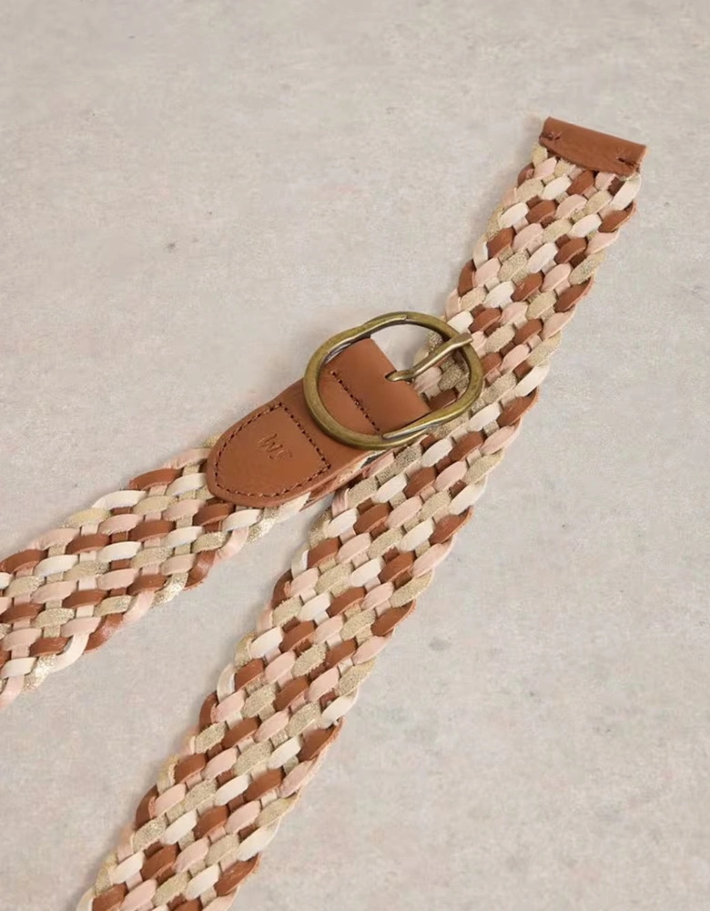 Women's Leather Weave Belt Mid Tan