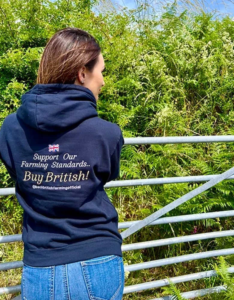 Back British Farming Unisex Support Our Standards Hoodie Dark Green