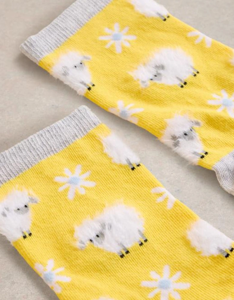 Women's Fluffy Sheep Ankle Socks Bright Yellow