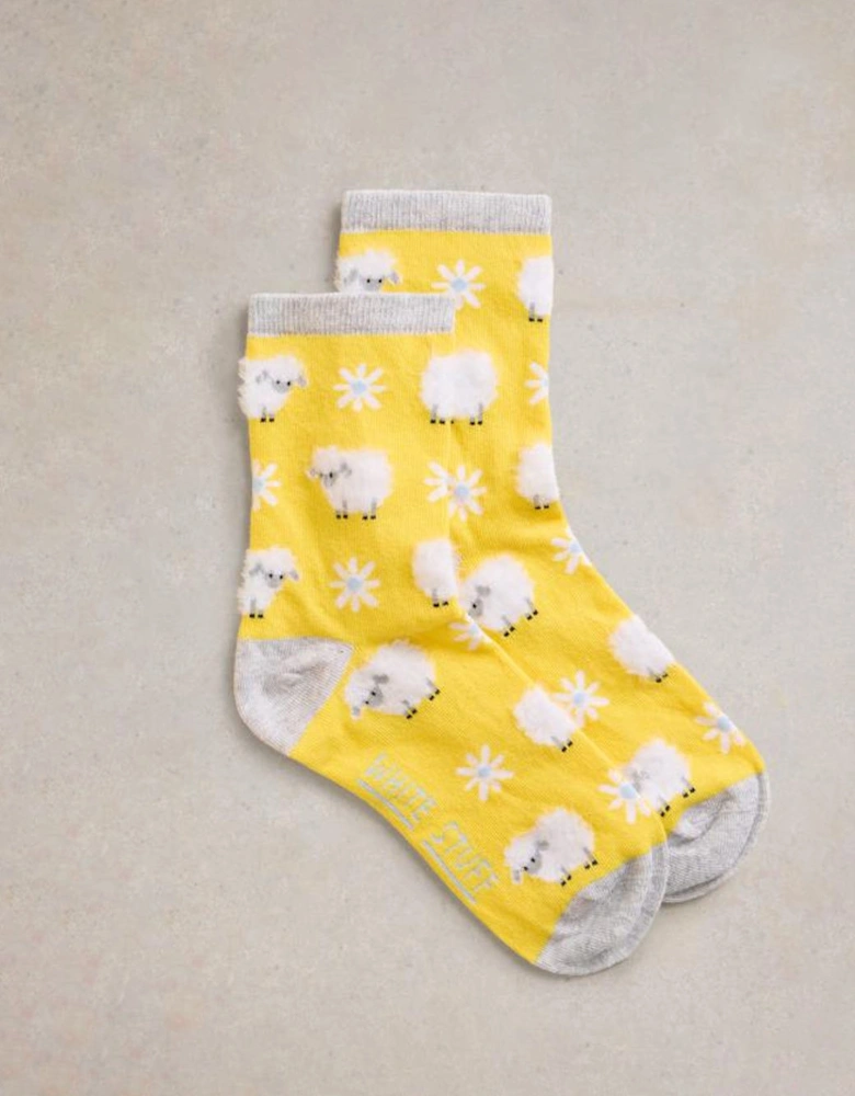 Women's Fluffy Sheep Ankle Socks Bright Yellow