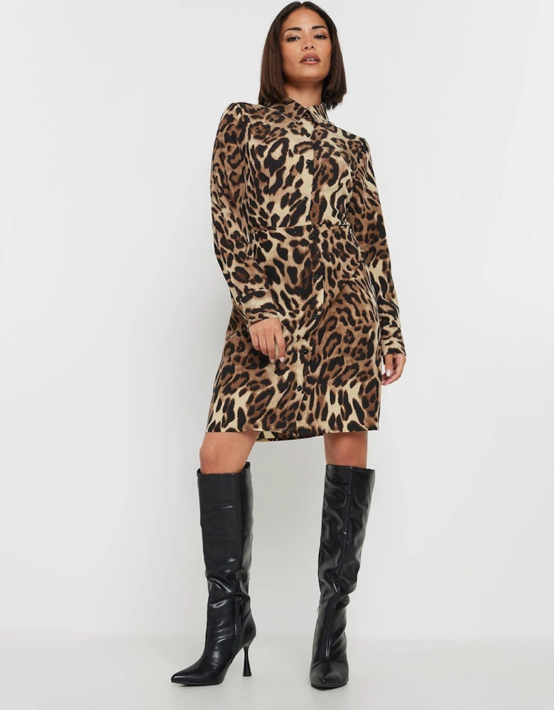 Petite Animal Shirt Dress - Brown