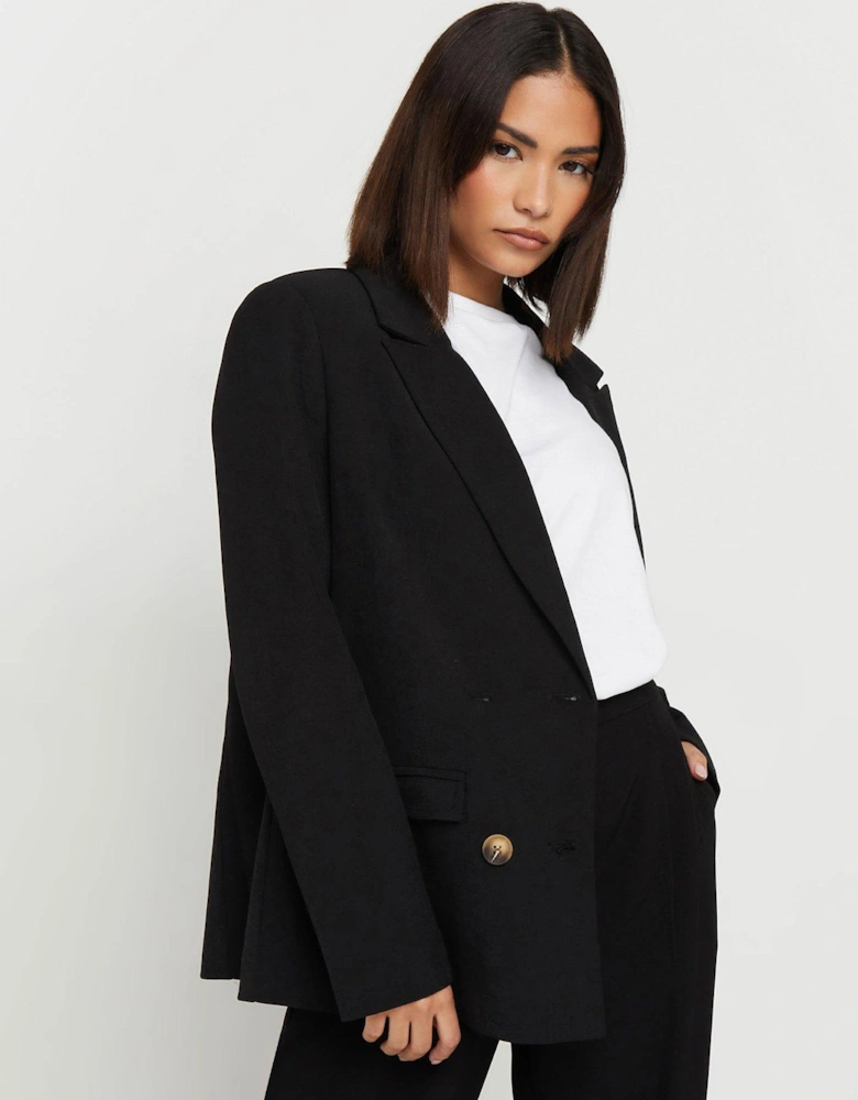 Petite Double Breasted Oversized Blazer - Black