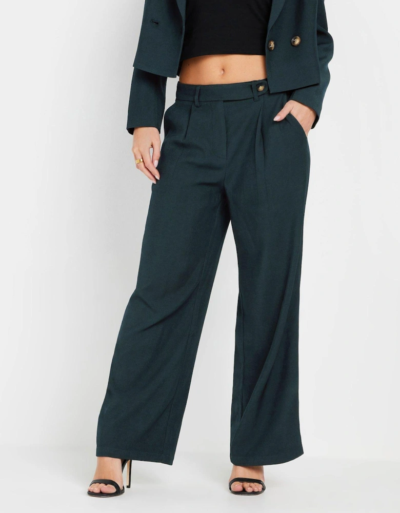 Petite Tab Detail Wide Leg Trouser - Blue