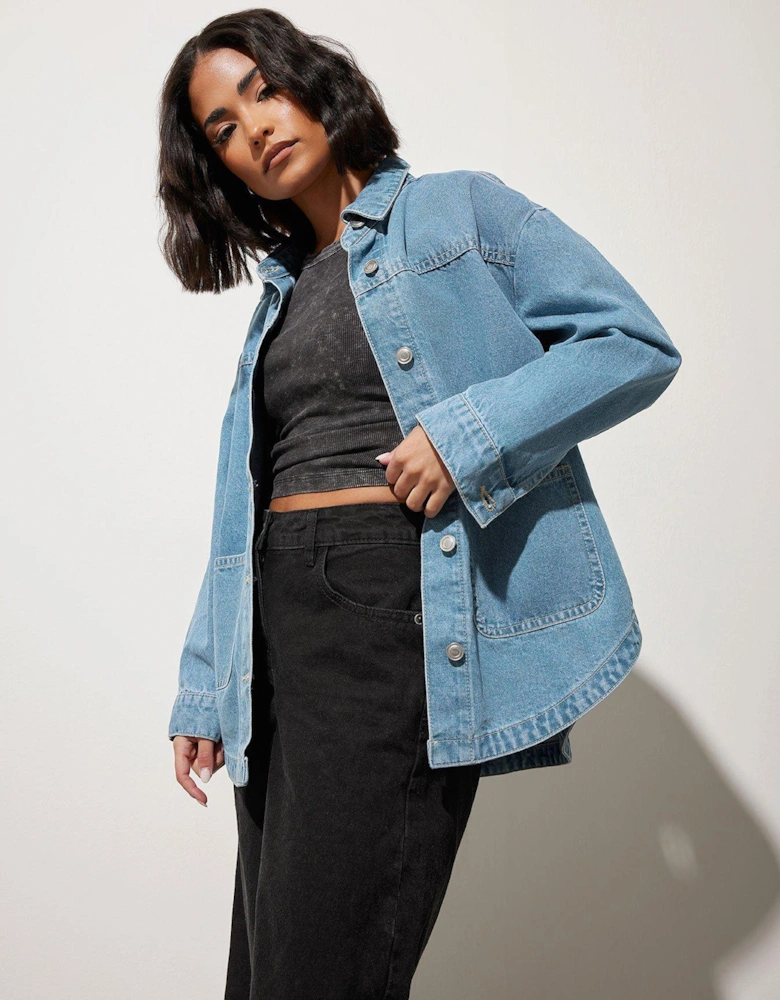 Petite Denim Shacket - Blue