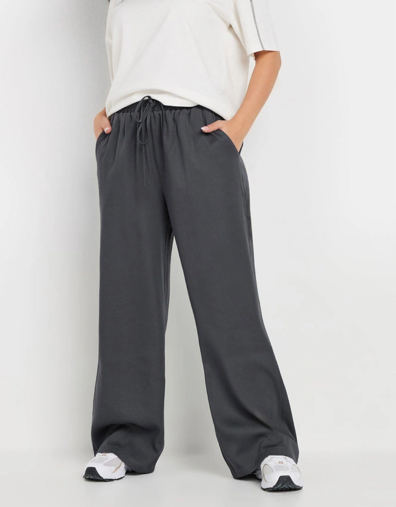 Petite Tie Waist Wide Leg Trouser - Grey