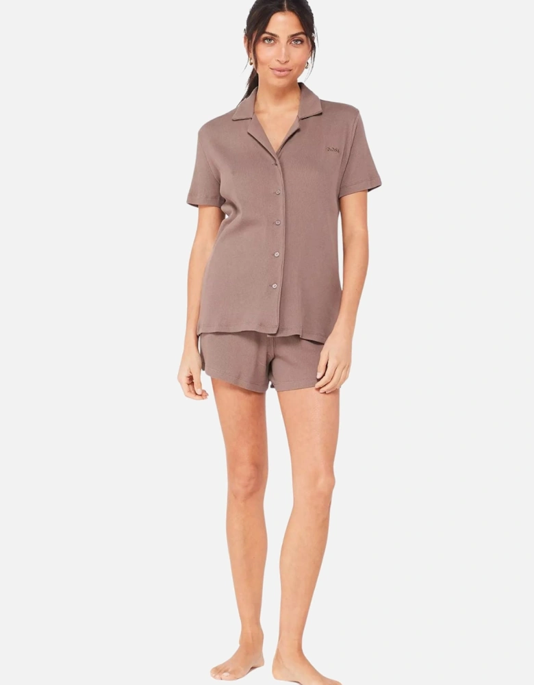 Cotton Alyssa Short Pyjama Set, Dark Brown