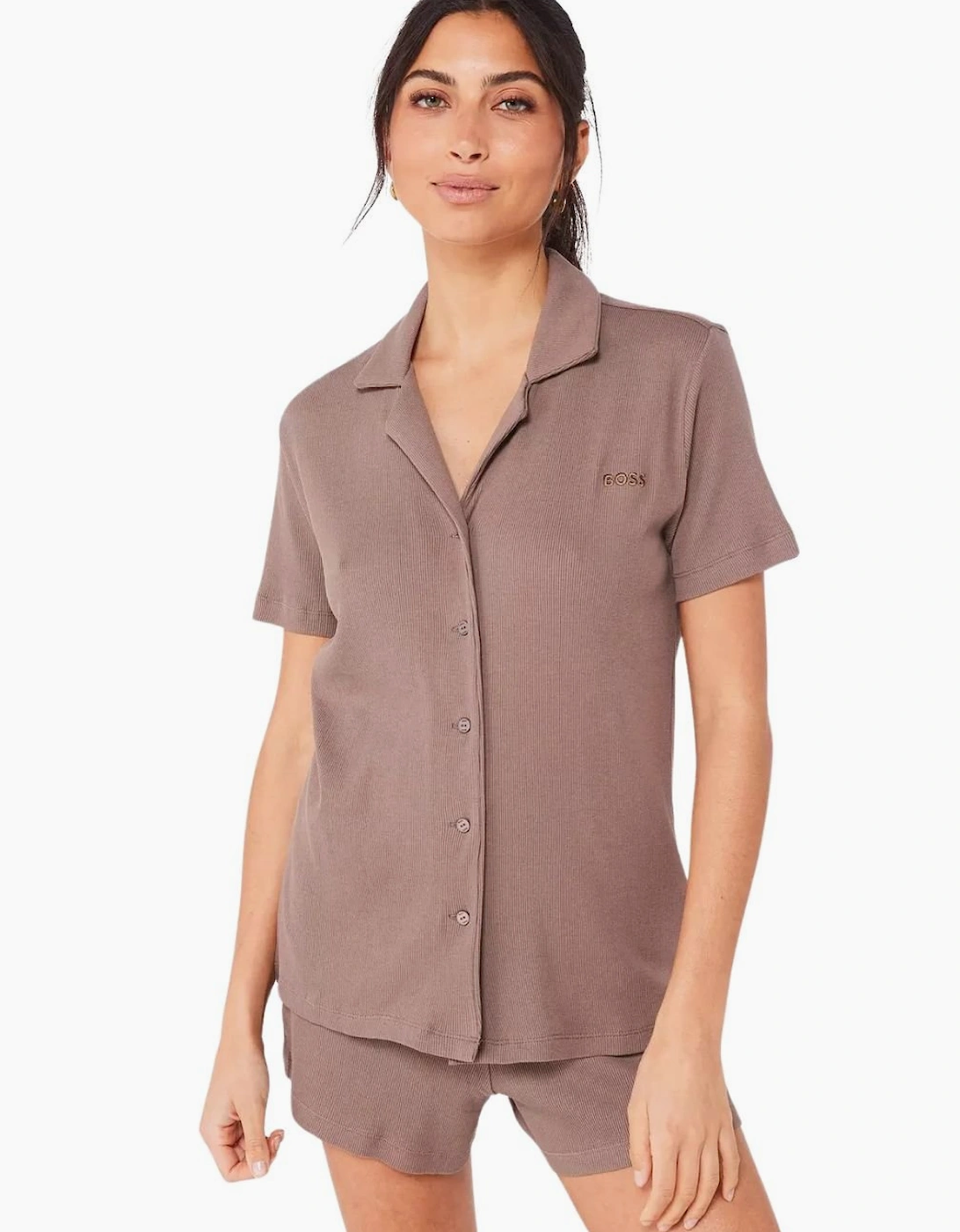 Hugo Boss Women's Cotton Alyssa Short Pyjama Set, Dark Brown - Size: 10