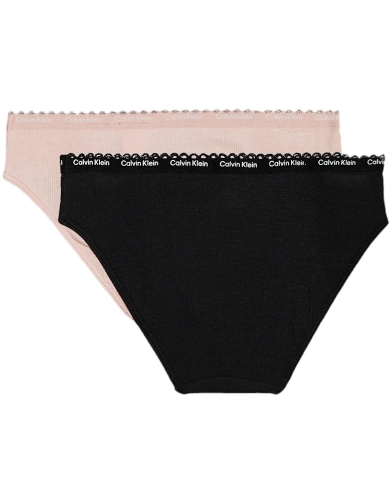 Girls 2-Pack Ribbed Cotton Modal Briefs, Pink/Black