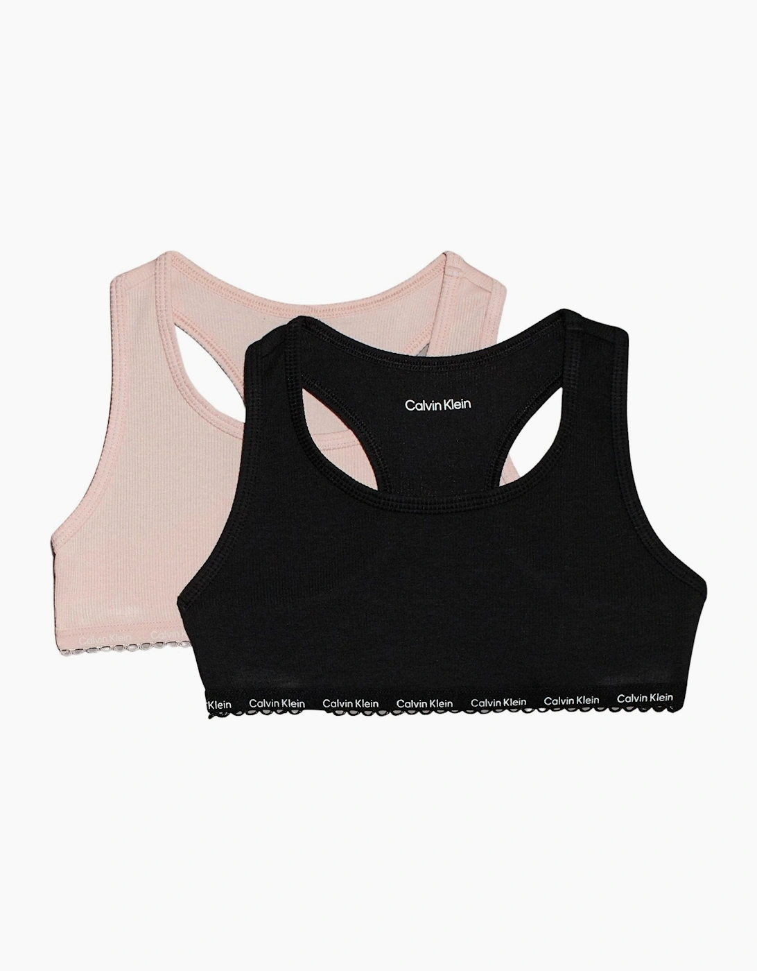 Calvin Klein Girl's Girls 2-Pack Ribbed Cotton Modal Bralettes, Pink/Black - Size: 12 years/13 years/14 years