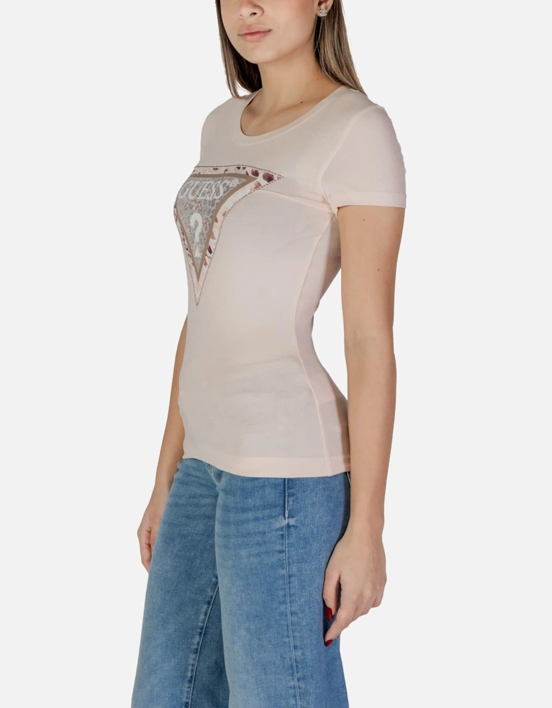 Printed Short Sleeve Round Neck T-Shirt Women - Pink Shirts